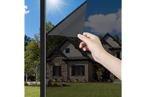 ConCus-T One Way Window Film Sun Blocking Heat Control UV Window Films Blackout Window Tint Reflective Mirror Film Privacy Static Cling Solar Film, Black, 60x200cm