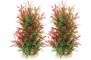 LYNKO 2 Piezas Plantas Artificiales Acuario Grande Plástico Artificial Plantas, Decoración de Peceras, Ornamento Segura para Todos Los Peces 24x8cm - Rojo