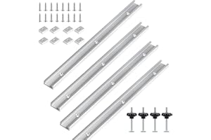 SWAWIS 4 Stück 400mm T nut Schiene, T-Track Gleitschiene mit Schrauben, Aluminiumlegierung Gehrungsschiene Set für Holzbearbeitung, Enthält 4 M8 Griff, 4 M6 und 4 M8 Gleitblock（Silber）