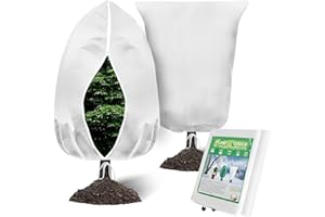 ARDFFA 2 Pack Plant Frost Protection Covers, 80x120cm Winter Plant Covers Freeze Protection with Zipper & Drawstring for Outdoor Trees, Potted Plants, Shrubs - 70GSMCold Weather Garden Fleece Jacket, White