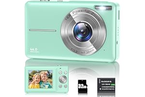 VAHOIALD Digitalkamera 1080P 44MP Fotokamera 16X Digitalzoom Kamera, Vlogging Fotoapparat Kompaktkamera mit 2,4" LCD Bildschirm, 32G Micro Speicherkarte, 1 Akku für Kinder Teenager Studenten Anfänger-Grün
