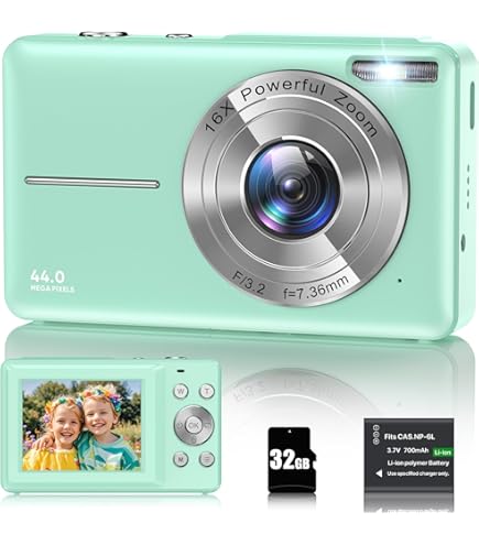 Digitale camera 44MP 1080P FHD fotocamera compacte camera 16X digitale zoom fotoapparaat met 32 GB geheugenkaart, digitale camera voor kinderen, tieners, beginners, jongens, meisjes (roze