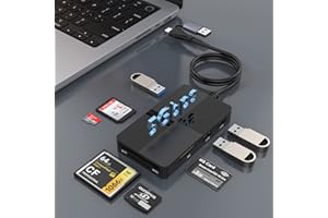 ROCKETEK USB C USB3.0 Multi Card Reader Hub, 5 Tarjetas de Memoria con Extra 3 USB3.0,SD/TF/CF/Micro SD/XD/MS Memory Card Reader/Adapter/Hub for SD SDXC SDHC CF CFI TF Micro SD Micro SDXC SDHC MS MMC UHS-I