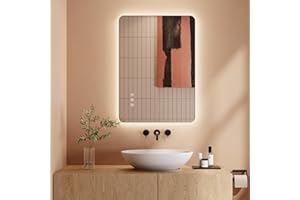 Dripex LED Bathroom Mirror with Lights, 500 * 700 MM Light up Backlit Mirror Bathroom Anti Fog Illuminated Mirrors Dimmable Switch with 3 Colors,Horizontal/Vertical