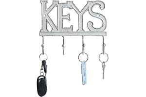 FairyCity Keys Holder for Wall Metal Vintage Keys Hook- Home Decor Key Hanger Decorative with 4 Hooks Key Organizer Rack for Entryway Mudroom Hallway Office White