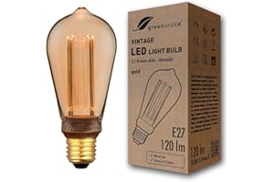 greenandco Dimmable Vintage Design LED Bulb for Mood Lighting | E27 ST64 | Amber | 3.5W 120lm | 1800K Extra Warm White | 320° | 230V | Flicker-Free | Edison Bulb