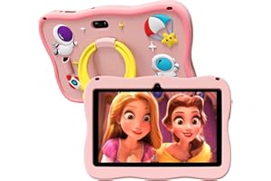 VASOUN 7 Inch Kids Tablet - Android 13 | 4GB RAM 32GB Storage | Parental Controls | Shockproof Case | 3500mAh Battery | WiFi & Bluetooth | Dual Camera | Child-Friendly (Pink)
