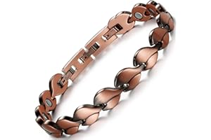 RainSo Women Pure Copper Magnetic Bracelets with 3 Buckle Easy to Adjustable with Gift Box & Removal Tool