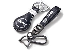 ANDYLV per Jeep portachiavi auto, 2 Pezzi Pelle portachiavi per Jeep Grand Cherokee Wrangler Compass Renegade Patriot Grand Comander, portachiavi per auto, Nero
