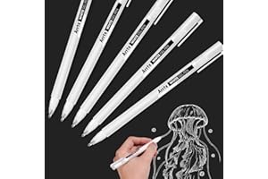 Arrtx White Gel Pen, 1mm Gelly Roll Gel Ink Pen for Black Paper,Sketching,Drawing, Sketching, Writing, adult coloring books,Illustration, Taking Notes,White Ink Pen Highlight Fine liner (5 pack)