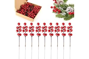 XiXiRan Bayas de Acebo Artificiales, Bayas Artificiales Navidad, Bayas Rojas para Decoración, Mini Bayas Artificiales Navidad, Artificial Berry Holly, Decoraciones Árboles de Navidad (50 Piezas)