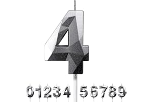 DERATTA Birthday Candles for Cakes 0-9 Number Candles Silver Birthday Cake Candles for Anniversary Birthday Party Decorations Cake Toppers Number 4 Cake Candles