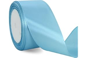 TONIFUL Rouleau de ruban de satin bleu clair de 5cm x 22M de large pour travaux manuels, chaises, emballages cadeaux, cartes d'invitation, nœuds floraux, mariage, décoration de voiture
