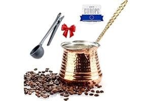 GOSOYO Cafetera de cobre turco grande, cafetera griega árabe, cafetera para estufa, Cezve, Ibrik, Briki (20 onzas/600 ml). Regalo de clip para cuchara de café.