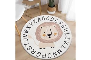 AIMECO Weicher Kuscheliger Kinderteppich Weicher Rund Carpet Wohnzimmer Teppichen Mädchen Schlafzimmer Kinderzimmer Waschbarer Pflegeleicht Teppiche Motiv Rund 120cm Löwe
