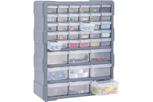 Festnight Módulo Clasificador para Piezas Pequeñas, 39 Cajones Extraíbles, Cajas de Almacenamiento, Módulos Organizador, Ideal Ferretería & Bricolaje, 38x16x47 cm,Gris