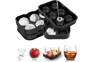 LessMo Eiswürfelform Silikon, XXL Eiskugelformer 2 Pack mit Deckel und Trichter, BPA-frei und FDA-Zugelassen, Schwarz, für Whisky, Cocktails und Babynahrung