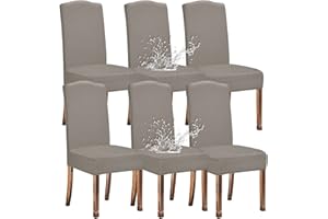 KELUINA Stretch Waterproof Twill Jacquard Dining Room Chair Covers Home Decor,Chair Covers for Dining Room Chairs Restaurant Hotel Ceremony (Taupe,Set of 6)