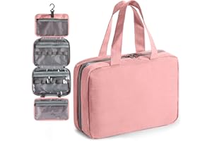 Virklyee Neceser de Viaje Bolsa de Maquillaje Colgante Bolsa de Cosméticos Plegable Organizador de Cosméticos de Tela Oxford Bolsa de Enjuague Multifuncional Bolsa de Afeitar para Baño(Rosa)