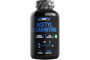 GEN GERMAN ELITE NUTRITION Acetil L-Carnitina 3000 con 250 cápsulas - 3000 mg por porción diaria - Premium: L-Carnitina en forma de acetilo - Altamente dosificada - Vegano