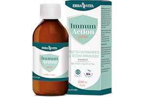 ERBA VITA Immun Action Fluido Junior integratore alimentare per i più piccoli a base di estratti di Astragalo, Sambuco ed Echinacea per supportare le naturali difese - 200 ml