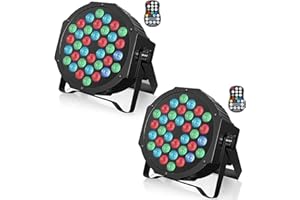U`King 2 szt. RGB na baterię LED, bezprzewodowa, 36 diod LED, zewnętrzna lampa sceniczna z pilotem, oświetlenie imprezowe w 7 trybach oświetlenia dla DJ-ów, disco, barów, DJ, koncertów, Halloween