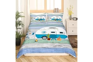 HOMEWISH Camping Bettbezug 220 x 240 cm rustikales Camper Bettwäsche Set für Kinder Jungen Mädchen Kinder Geschenk für Camper Vintage Scheunentor Bettbezug aus Holz Bauernhaus Camper Schlafzimmer Kollektion