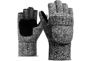 Guantes de invierno sin dedos Brynnl guantes térmicos de punto de lana cálida para hombre, guantes convertibles de punto sin dedos, con cubierta de solapa para interiores y exteriores, gris