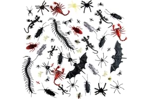KUUQA Plastique Realiste Bugs Prank Nouveauté Insectes Bugs Faux Roaches Araignées Scorpions Rats Geckoes Centipedes Flies Bats pour Halloween Party Favors Creepy Décorations Fournitures 132 Pieces