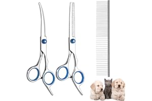 FINEASY Tijeras para Mascotas, Tijeras Peluqueria Canina, Tijeras Perros Cortar Pelo, Tijeras para Perros de Acero Inoxidable con Peine para Perro, Adecuadas para Perros y Gatos