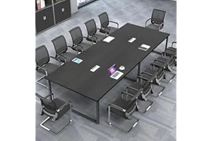 ZRBDDEF Grande Tavolo Riunioni Ufficio – Tavolo Conferenza Moderno con Passacavi,Struttura in Metallo Robusta,Design Rettangolare Nero-Bianco per 8–12 Persone (senza sedie)