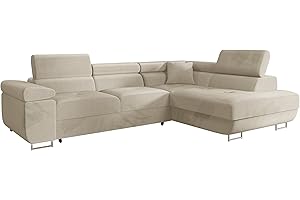 ‎MIRJAN24 Mirjan24 Ecksofa Torezio mit Bettkasten, Einstellbare Kopfstützen, Sofa mit Schlaffunktion, Eckcouch für Wohnzimmer, Polsterecke, L-Form Couch mit Bettfunktion (Manila 02, Seite: Rechts)