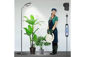 Garpsen Lampada per piante a LED a spettro completo con supporto, 3 colori con timer 6/12/16H, 5 livelli dimmerabili, 58 cm ~ 170 cm, altezza regolabile per grandi piante o semi