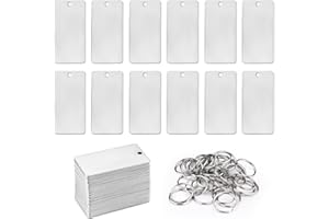 Modixun 35 Pack Edelstahl Rohlinge für Stanzen & Gravieren, Metall DIY Schlüsselanhänger Rohlinge mit Schlüsselring, Rechteck Laser gravierbar poliert Blank Hundemarken, 5 x 2,5cm