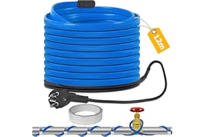 TOFFCAEA Cable calefactor antihielo para tuberías, Cable calefactor autorregulante, con termostato incorporado, se Activa por Debajo de los 3 °C, para la tuberías de agua (Azul, 12 Metros)