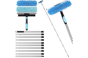 SGIZOKU 4.3m Pulitore per finestre estensibile, attrezzatura per la pulizia dei vetri delle finestre 2 in 1, strumento telescopico lungo per la pulizia dei vetri delle auto con 2 panni in microfibra e lama