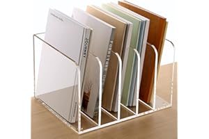 SANRUI Magazine File Holder, File Sorter Book Holder with 5 Vertical Compartments, Acrylic Desk Organizer for Document File Folder Holder, Desk File Organiser for Office Organization and Storage