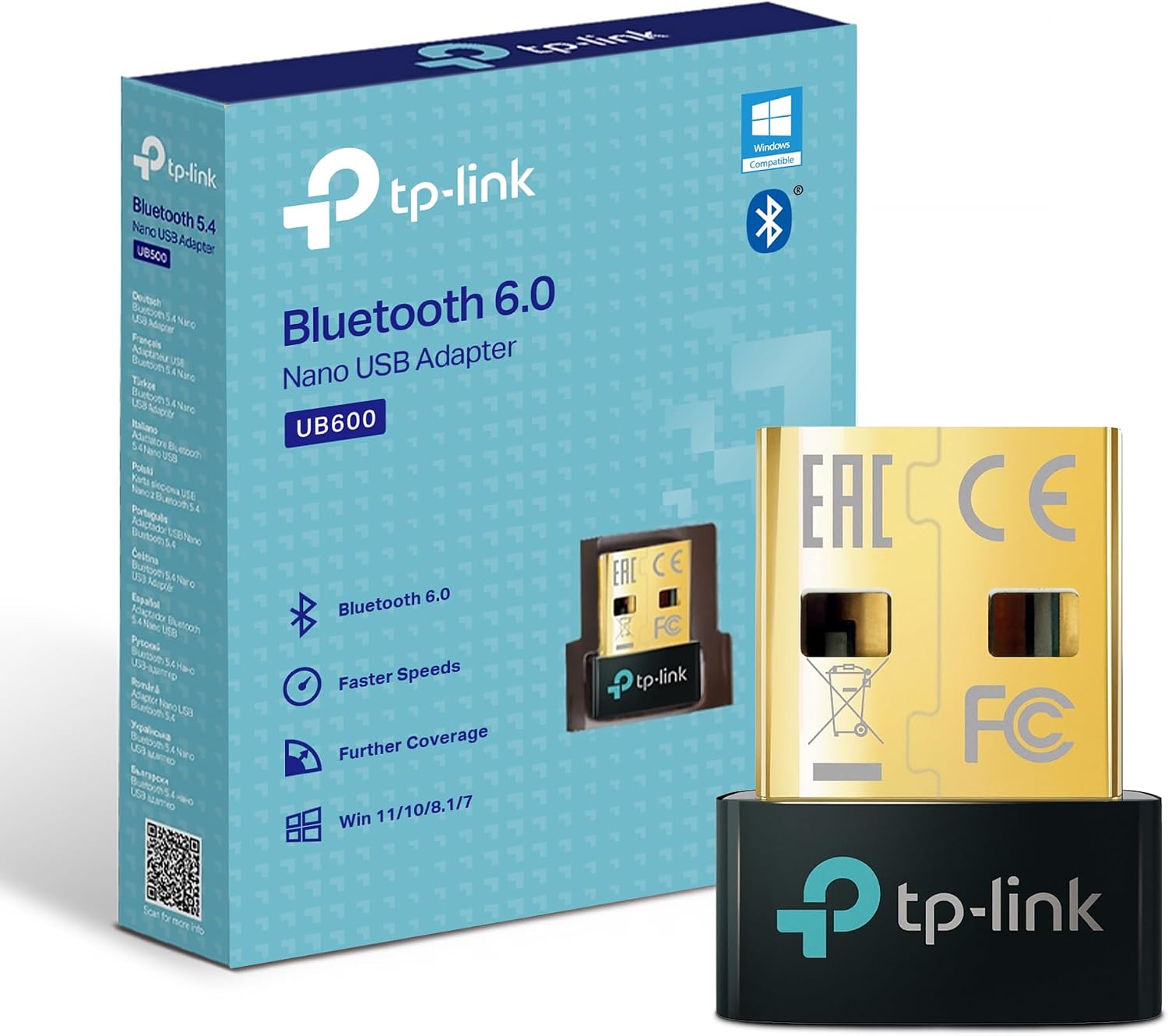 TP-Link UB600 Bluetooth 6.0 USB Adapter for PC, Nano Bluetooth Dongle, Plug & Play, Windows 11/10/8.1/7, Broader Coverage, BLE, Controller, Headset, Mouse, Keyboard