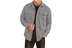 Elegancity Men's Corduroy Shirts Casual Long Sleeve Button Down Trucker Jacket Autumn Winter Coats with Pockets S-XXL