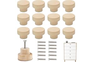 Botuk 12PCS Durable Wooden Door Knobs Simple Installation 35mm Round Natural Wooden Drawer Knobs Provide Convenience with 12PCS Screws for Home Kitchen Office Door Drawer Cupboard Wardrobe Furniture