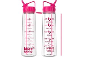 More Water Bottle With Straw, Motivational Time Markings 900ml - Drinking Tracker Bottle - Times to Drink - BPA Free Sports Bottle