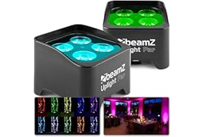 BeamZ BBP90 Uplight LED Par Strahler 4x 4 Watt, Bühnenbeleuchtung 2er Set für DJ Pult, Bühnenlicht, DMX-LAN, Partylicht Musikgesteuert, Bühnenequipment, mit Fernbedienung