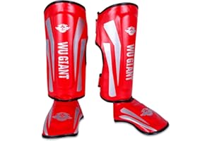 Alexchemia Protège Tibia Pied Boxe,Sécurité Shin Instep Guard,Cuir PU + Doublure,Coussinets de Genouillère de Soutien de Genou Protection de Pied en Kick-Boxing,Vêtements de Protection(S/M/L)