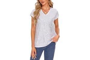 MINTLIMIT Haut à paillettes pour femme - Manches courtes - Col en V - Pour les loisirs, les fêtes, les festivals, les clubs