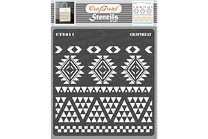 CrafTreat Tribal Stencils for Painting on Wood, Wall, Tile, Canvas, Paper, Fabric and Floor - Aztec Borders - 6x6 Inches - Reusable DIY Art and Craft Stencils - Border Design Stencils,