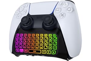 MoKo RGB Backlight Keyboard for PS5 Controller, Bluetooth Wireless Mini Gamepad Chatpad for Playstation 5 with Upgraded Built-in Speaker & 3.5mm Audio Jack for PS5 Controller Accessories