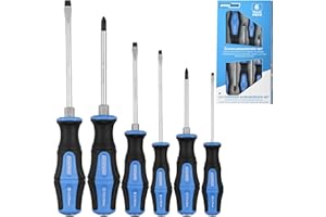 EffektWerk - 6-pc Screwdriver Set w/Tough Metal Caps - 4 Flat Head & 2 Phillips Screwdrivers w/Strong Magnetic Tips & Ergonomic Handles - Multi-Purpose Tool Kit for Household Repairs