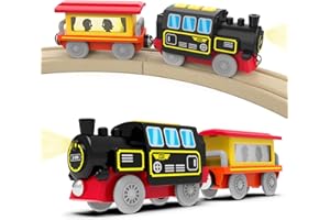 DxxD Trenino Elettrico per Bambini, Locomotiva ad Azione a Batteria con Suono e luce, Trenino Legno Giocattolo Bambino, Treno compatibile con Thomas Brio, Giocattolo Regali per Ragazze Ragazzi 3+ Anni