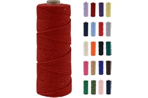 POPOYU Macrame Yarn 2 mm, Macrame Yarn Wine Red, Macrame Cotton Yarn 2 mm x 100 m, Cotton Cord Natural, Cotton Craft Cord for Crafts, Knitting, Boho Decoration, DIY Crafts, Wall Hanging, Living Room