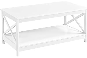 ‎YAHEETECH Yaheetech Kaffeetisch mit X-förmige Rahmen Sofatisch mit Viel Stauraum Couchtisch mit Ablagefläche Beistelltisch 100 cm L × 50 cm B × 45 cm H Weiß